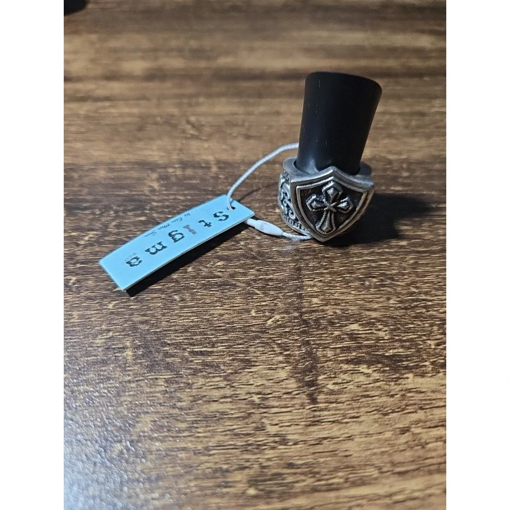Stimga Mens Shield Cross-Ring - Vintage Silver Tone Gothic Biker Style 9‎